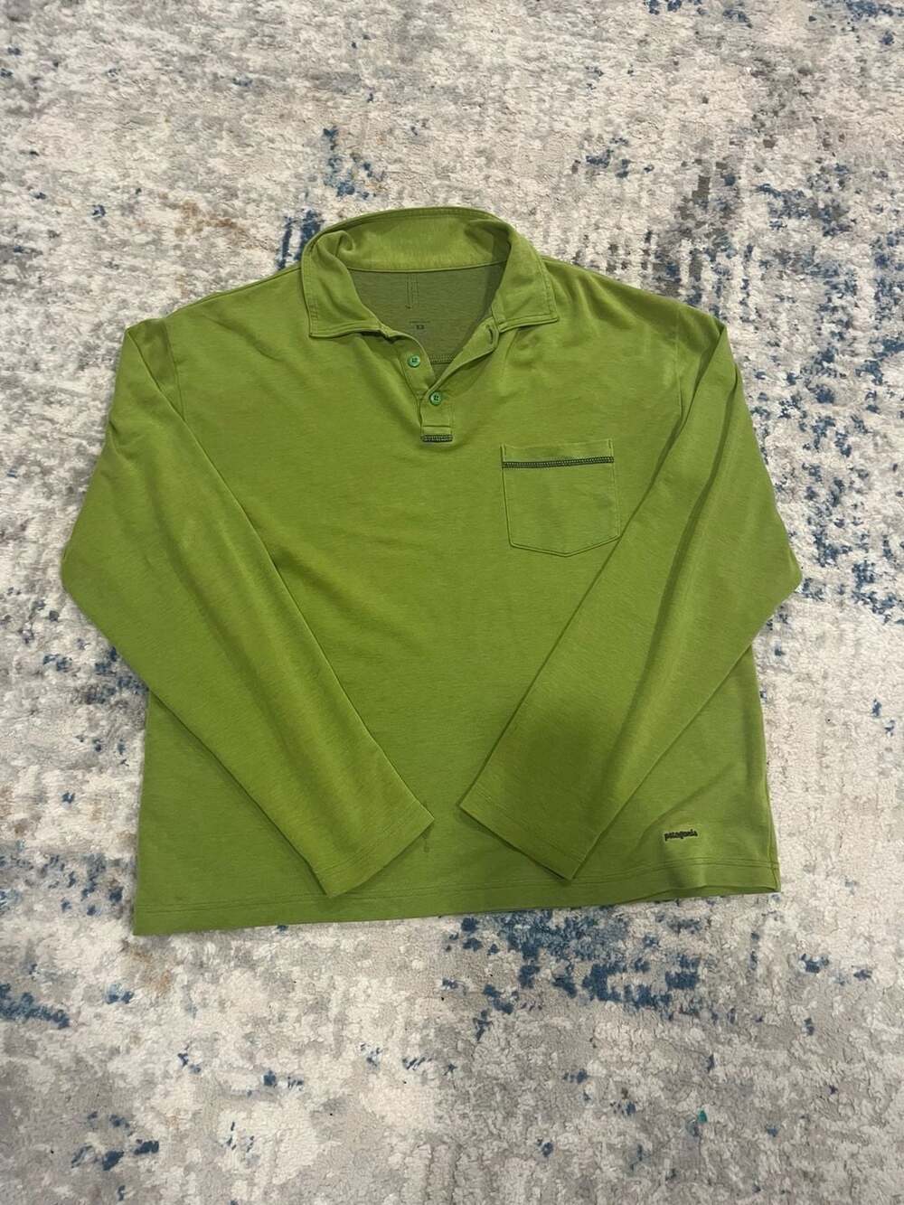 Patagonia Long Sleeve Polo Shirt Size M Green Pocket